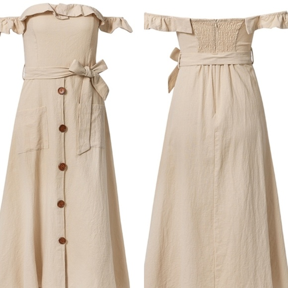 Last 1โข Off Shoulder Ruffle Front Tie Dress - Picture 6 of 7